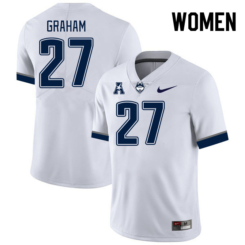 Women #27 Ian Graham Connecticut Huskies College Football Jerseys Stitched Sale-White - Click Image to Close